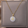 Green Stone Round Pendant Necklace for Women Lucky Blessed Stainless Steel Necklaces 2023 Trend Aesthetic Jewelry collares mujer