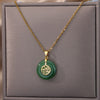 Green Stone Round Pendant Necklace for Women Lucky Blessed Stainless Steel Necklaces 2023 Trend Aesthetic Jewelry collares mujer