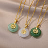 Green Stone Round Pendant Necklace for Women Lucky Blessed Stainless Steel Necklaces 2023 Trend Aesthetic Jewelry collares mujer