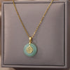 Green Stone Round Pendant Necklace for Women Lucky Blessed Stainless Steel Necklaces 2023 Trend Aesthetic Jewelry collares mujer