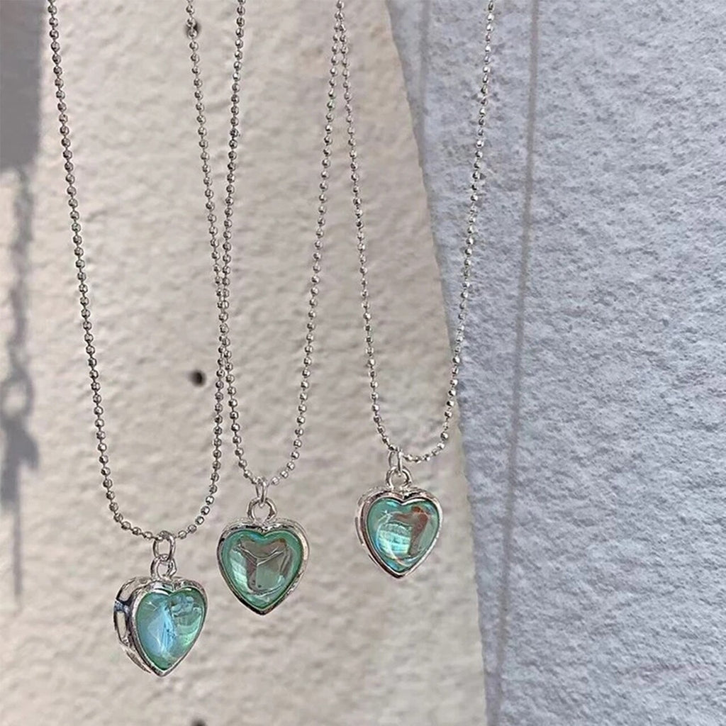 Green Transparent Crystal Love Heart Pendant Necklace Cloud Smiley Necklaces 2022 Trend Vintage Metal Beaded Necklace for Women