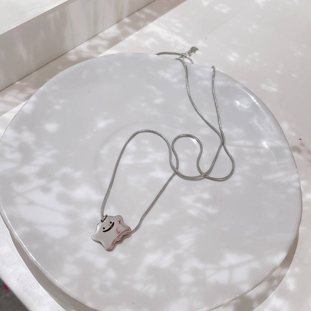 Green Transparent Crystal Love Heart Pendant Necklace Cloud Smiley Necklaces 2022 Trend Vintage Metal Beaded Necklace for Women