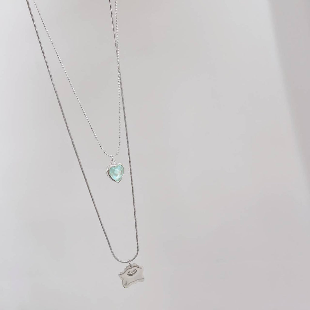 Green Transparent Crystal Love Heart Pendant Necklace Cloud Smiley Necklaces 2022 Trend Vintage Metal Beaded Necklace for Women