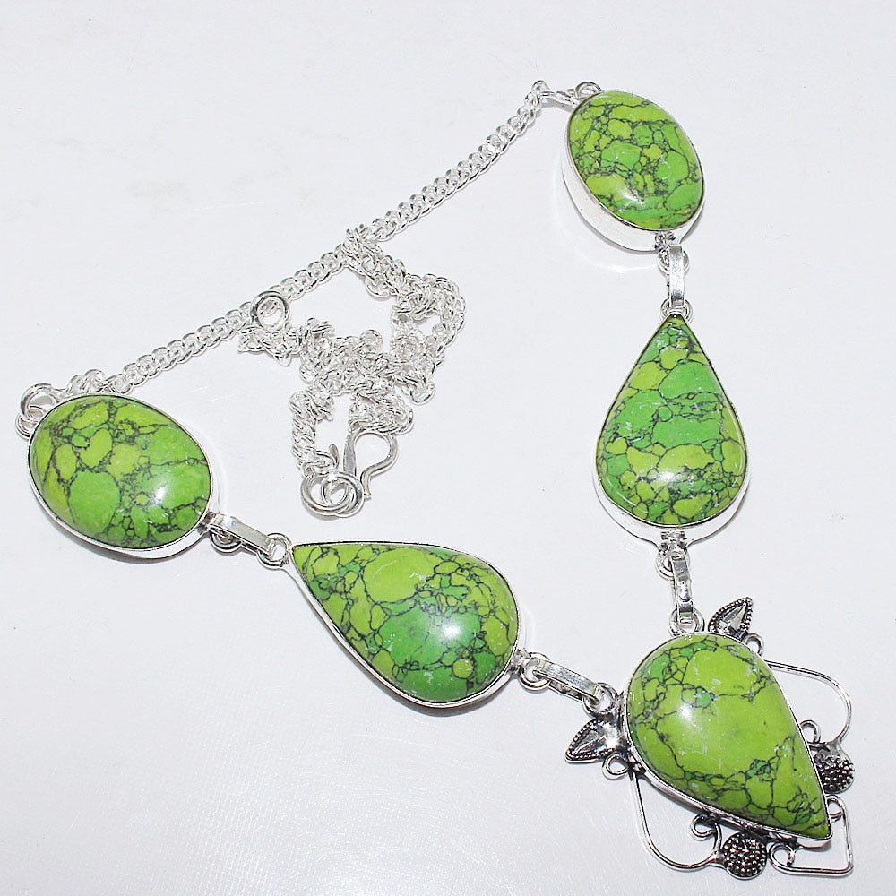 Green Turquois  Necklace   Silver Overlay over Copper,  46.5cm, N1673