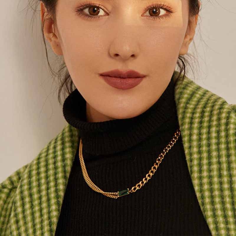 Green Zircon Cuban Chain Women Anklet Stainless Steel Summer Beach Gold Color Necklace On Hand Anklet For Women Jewelry Gift