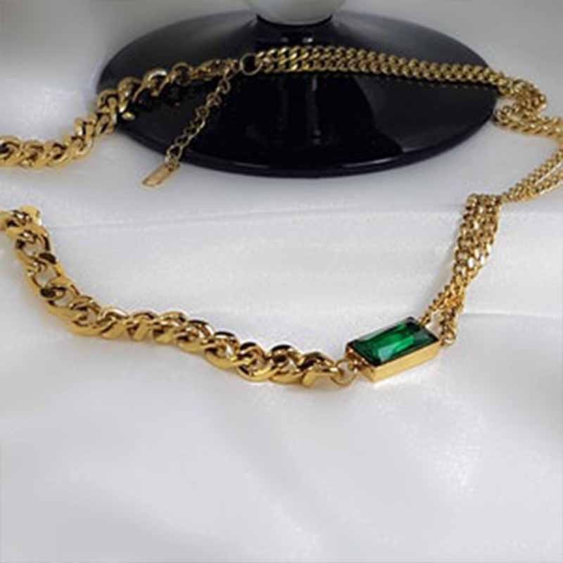 Green Zircon Cuban Chain Women Anklet Stainless Steel Summer Beach Gold Color Necklace On Hand Anklet For Women Jewelry Gift