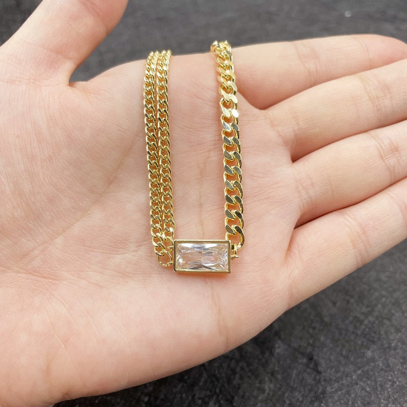 Green Zircon Cuban Chain Women Anklet Stainless Steel Summer Beach Gold Color Necklace On Hand Anklet For Women Jewelry Gift