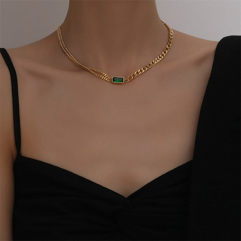 Green Zircon Cuban Chain Women Anklet Stainless Steel Summer Beach Gold Color Necklace On Hand Anklet For Women Jewelry Gift