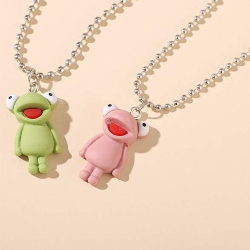 Green pink plastic resin frog necklace for teenage egirls cute kawaii animal y2k necklace for kids girls gift