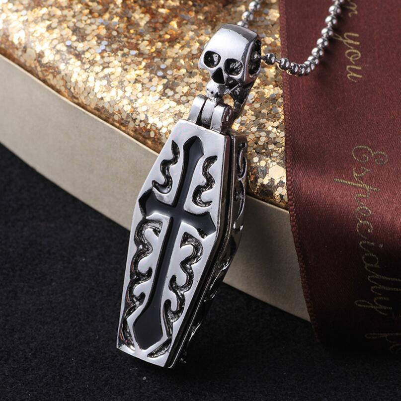 Grim Reaper Jewelry Coffin Locket Pendant Necklace Can Be Open Metal Engraved Skull Men Necklace 2022 Halloween Gift
