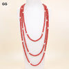 GuaiGuai Jewelry 100" Natural Freshwater White Round Pearl Red Smooth Round Coral Beads Long Necklace For Women