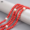 GuaiGuai Jewelry 100" Natural Freshwater White Round Pearl Red Smooth Round Coral Beads Long Necklace For Women