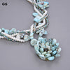 GuaiGuai Jewelry 5 Strands Natural White Pearl Blue Larimar Crystal Pendant Necklace