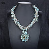 GuaiGuai Jewelry 5 Strands Natural White Pearl Blue Larimar Crystal Pendant Necklace
