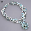 GuaiGuai Jewelry 5 Strands Natural White Pearl Blue Larimar Crystal Pendant Necklace