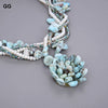 GuaiGuai Jewelry 5 Strands Natural White Pearl Blue Larimar Crystal Pendant Necklace