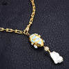 GuaiGuai Jewelry Gold Color Plated Chain Statement Necklace Blue Larimar Freshwater White Keshi Pearl Pendant Necklace For Women