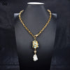GuaiGuai Jewelry Gold Color Plated Chain Statement Necklace Blue Larimar Freshwater White Keshi Pearl Pendant Necklace For Women