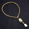 GuaiGuai Jewelry Gold Color Plated Chain Statement Necklace Blue Larimar Freshwater White Keshi Pearl Pendant Necklace For Women