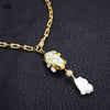 GuaiGuai Jewelry Gold Color Plated Chain Statement Necklace Blue Larimar Freshwater White Keshi Pearl Pendant Necklace For Women