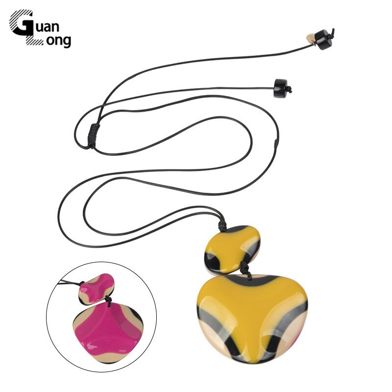 GuanLong Vintage Rope Long/Pendant Necklaces Charms Heart Custom Necklace Women Designer Acrylic Necklace Jewelry Female