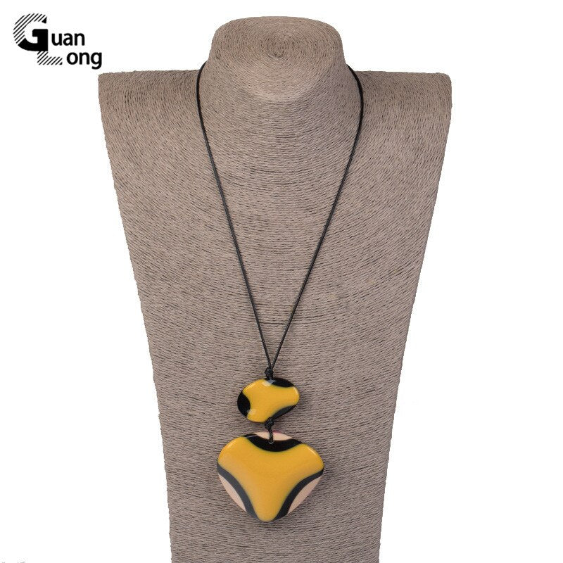 GuanLong Vintage Rope Long/Pendant Necklaces Charms Heart Custom Necklace Women Designer Acrylic Necklace Jewelry Female