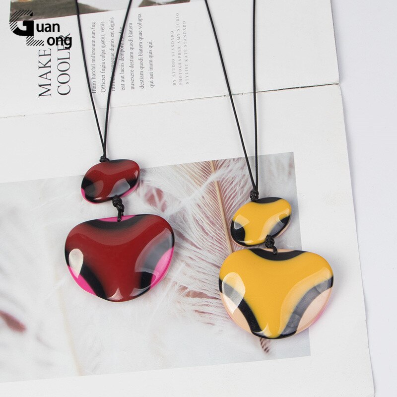 GuanLong Vintage Rope Long/Pendant Necklaces Charms Heart Custom Necklace Women Designer Acrylic Necklace Jewelry Female