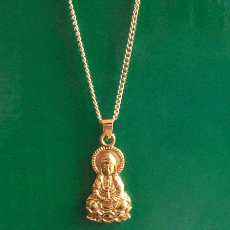 Guanyin Buddha pendant Necklace Golden color double side  25*10MM pendant budda necklace