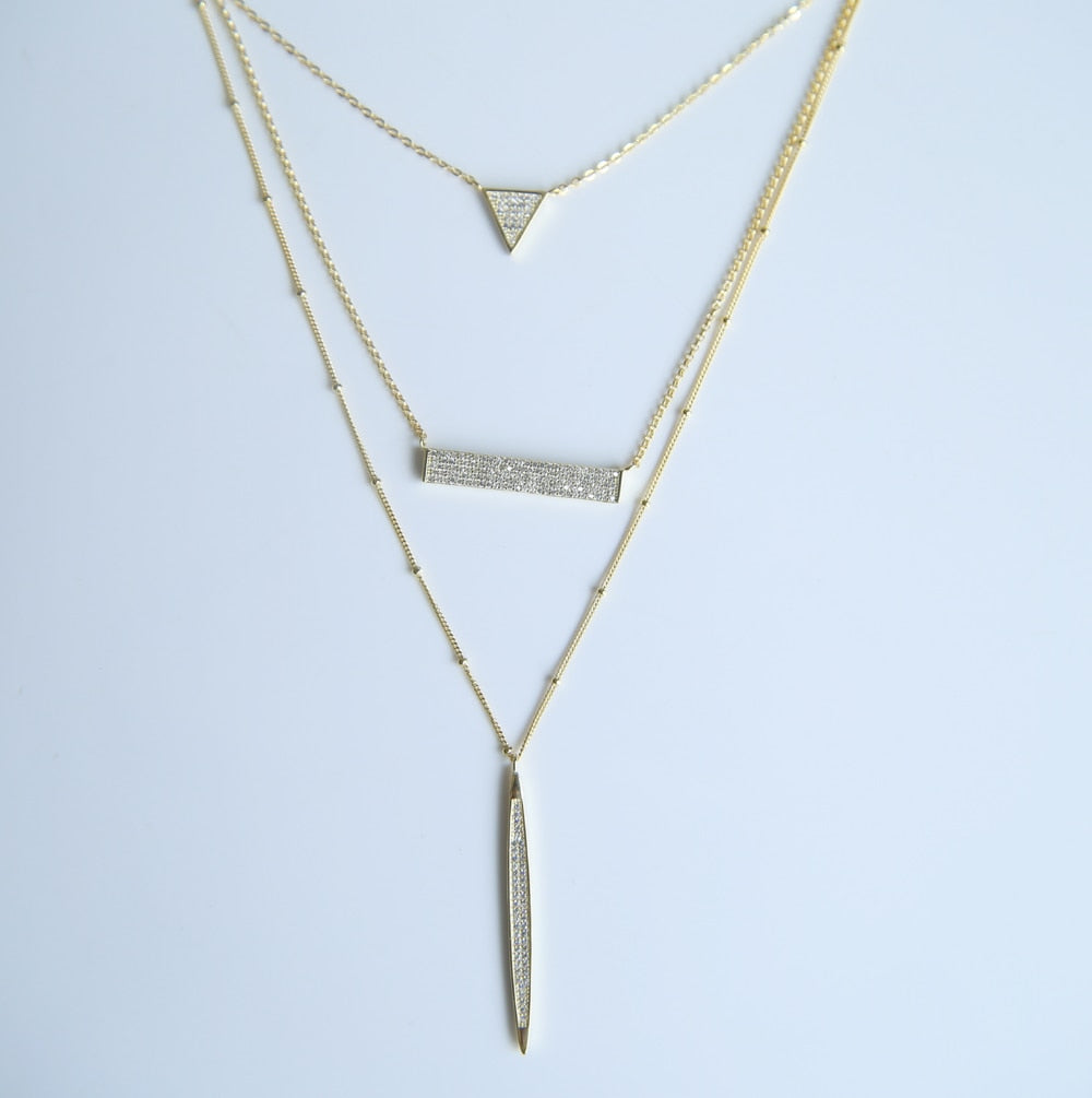 Guarantee 100% 925 sterling silver gold color micro pave clear c sparking multi layer necklaces for women