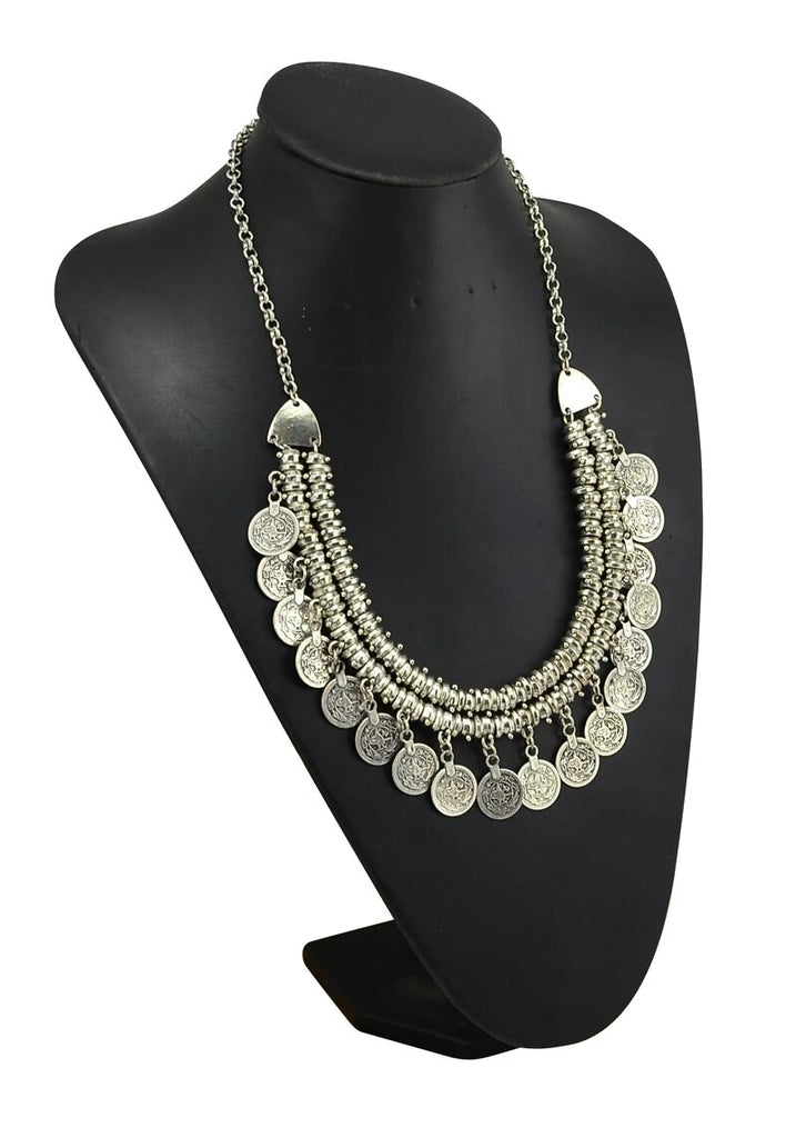 Gypsy Bohemian Beachy Chic Coin Bib Statement Necklace Festival Tibetan Silver Color Tribal Ethnic  Jewelry Turkish Accessorie