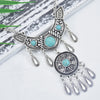 Gypsy Vintage Silver Metal Geometric Turquoise Red Blue Stone Pendant Necklace Suitable for Women Bohemian Ethnic Party Jewelry