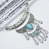 Gypsy Vintage Silver Metal Geometric Turquoise Red Blue Stone Pendant Necklace Suitable for Women Bohemian Ethnic Party Jewelry