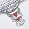 Gypsy Vintage Silver Metal Geometric Turquoise Red Blue Stone Pendant Necklace Suitable for Women Bohemian Ethnic Party Jewelry