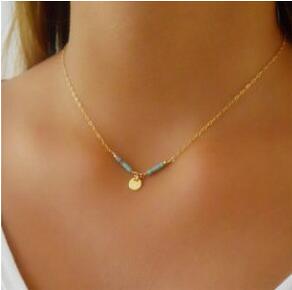 Gypsy style retro simple green stone beaded metal sequins fine popular women multi - level necklace