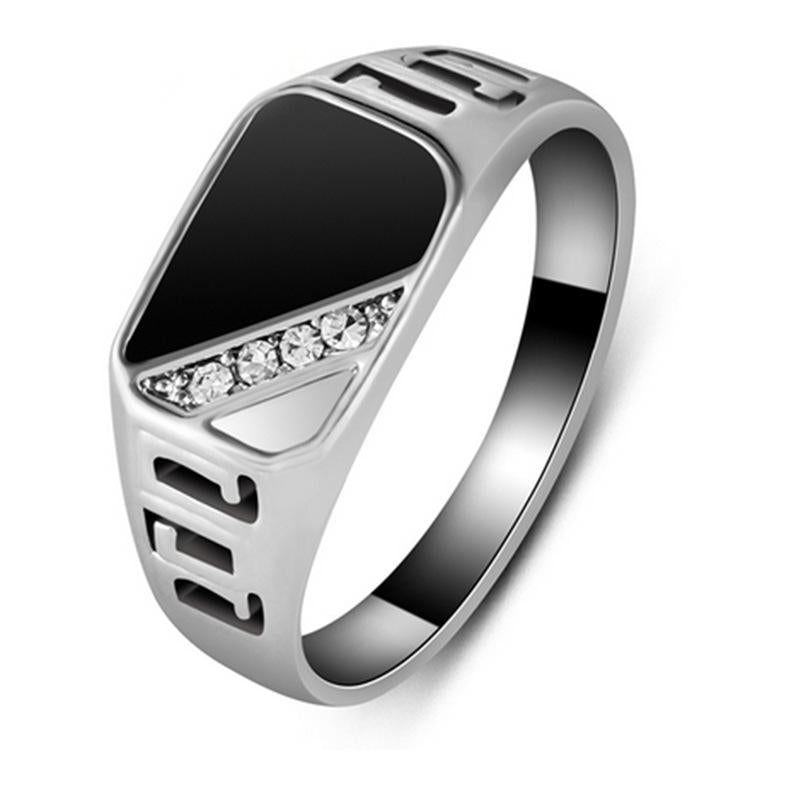 H:HYDE Fashion Sliver & Gold Colors Alloy Rhinestone Men Ring Personality Simple Design Wedding anillos Party Jewelry Size 7-12