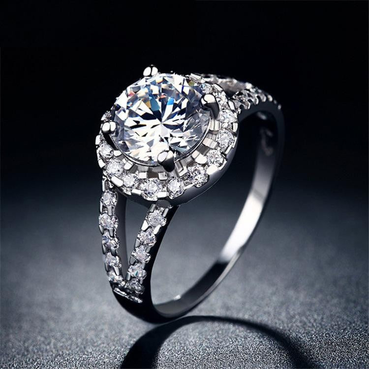 Luxury Large Round Blue wedding Silver Color Rings for women CZ Stone jewelry engagement rings bague bijouterie