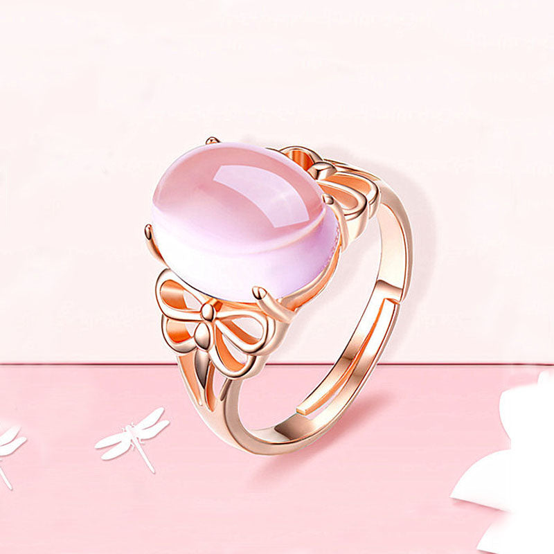 Rose Gold Color 3 Design Fashion Luxury Big Opal ring For Women Pink Natural Stone Promise Rings Jewelry bague