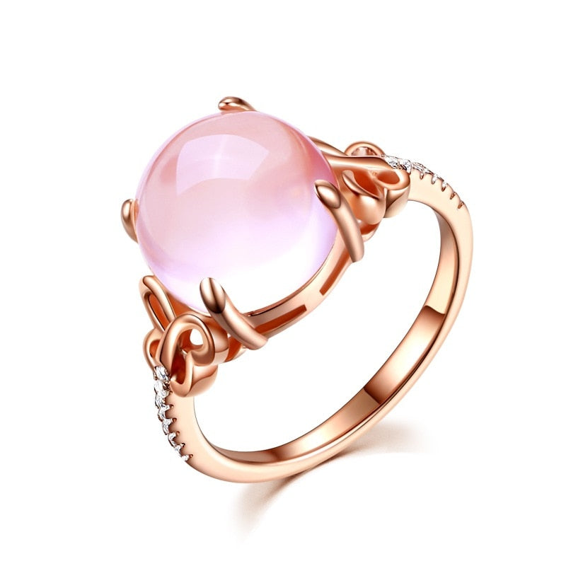 Rose Gold Color 3 Design Fashion Luxury Big Opal ring For Women Pink Natural Stone Promise Rings Jewelry bague