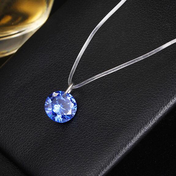 H1 Silver color Dazzling Zircon Necklace And Invisible Transparent Fishing Line Simple Pendant Necklace Jewelry