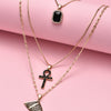 Boho Gold Chain Cross Crystal Avatar Gem Necklace Set Multilayer Pendant Necklace Personality Jewelry Accessories