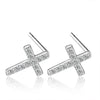 925 Stamp Silver Color Zircon Small Earrings Crosses Korean Ear Piercing Stud Earrings Fine Women's Accessories Jewelry