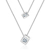 925 Stamp Silver Color Necklace Double Chain Cube Zircon Pendants Link Women Wedding Party Accessory Lucky Jewelry Gift