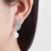 925 Stamp Silver Color Pearl Earrings Long Feather Stud Earring Women Wedding Fine Jewelry Christmas