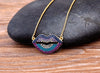 Design Sexy Lips Pendant Necklace Gold Plated Copper Zircon Jewelry Colorful Chain For Women Hip Hop Party Birthday Gifts
