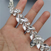 1 feet Leaf Silver Glass Crystal Chain Bling Rhinestone Trim Metal Ribbon Necklace Decoration Wedding Dress Clothing Accessories