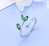 925 Stamp Silver Color Twig Green Leaf Adjustable Open Finger Rings For Women Girls Wedding Dorpshipping Anelli Party Jewelry