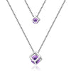 925 Stamp Silver Color Necklace Double Chain Cube Zircon Pendants Link Women Wedding Party Accessory Lucky Jewelry Gift