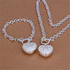 Crystal heart pendant 925 Sterling Silver Bracelet necklace for women wedding Party wedding accessories Gift Jewelry set