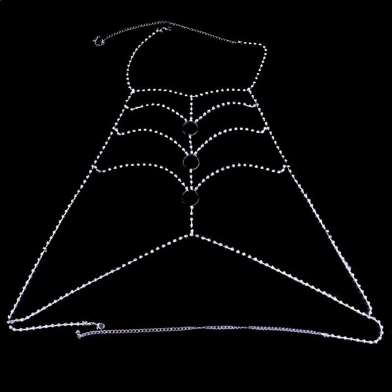 StoneFans Simple Circle Crystal Body Chain Sexy Breast Bra Harness Nec