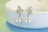 925 Stamp Silver Color Butterfly Zircon Earrings Pearl Studs Earring Women Girl Ladies Jewelry Christmas Gift
